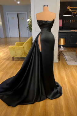 Shop 2025 ANNAKOO Black Beading Sweetheart Satin Trumpet Mermaid Prom Dress Under 179