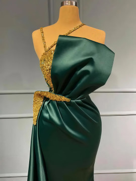 Shop 2025 ANNAKOO Beading Strapless Dark Green Trumpet Mermaid Satin Prom Dress Under 219