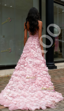 Shop 2025 ANNAKOO Pink Halter High Lower Flower A Line Prom Dress Under 289