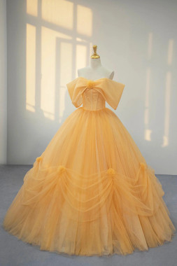 Shop 2025 ANNAKOO Off the Shoulder A-Line Yellow Tulle Long Prom Dress Under 175