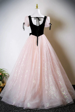 Shop 2025 ANNAKOO A Line Pink Tulle Beading Black Velvet Prom Dress Under 167
