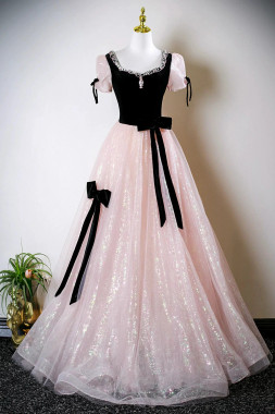 Shop 2025 ANNAKOO A Line Pink Tulle Beading Black Velvet Prom Dress Under 167