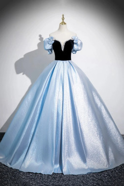 Shop 2025 ANNAKOO Blue Off The Shoulder Satin Bow A Line Prom Dress Under 159