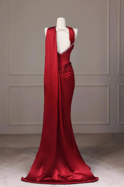 Shop 2025 ANNAKOO Burgundy Sweetheart Satin Long Prom Dress with Slit Under 138