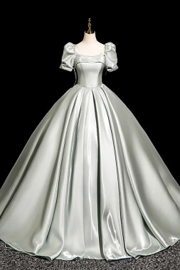 Shop 2025 ANNAKOO Gray Green Satin A-Line Short Sleeve  Prom Dress Under 175