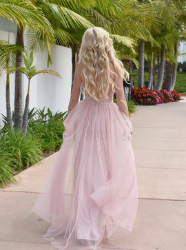 Pink Backless Sexy Plunging Neckline Prom Evening Dress