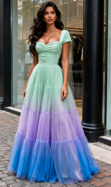 Shop 2025 ANNAKOO Ombre Sweetheart Tulle Cap Sleeve Layers Prom Dress Under 198