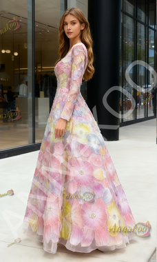 Shop 2025 ANNAKOO Colorful Long Sleeve Square A Line Beading Tulle Prom Dress Under 229