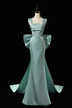 Shop  2025 ANNAKOO Green Satin Bow Trumpet Mermaid Prom Dress Under 159
