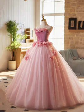 Shop 2025 ANNAKOO Pink Velvet Tulle A-Line Strapless Sweet 16 Princess Prom Dress Under 189