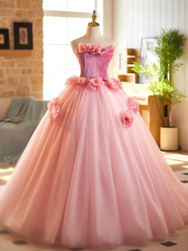 Shop 2025 ANNAKOO Pink Velvet Tulle A-Line Strapless Sweet 16 Princess Prom Dress Under 189