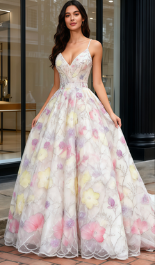 Shop 2025 ANNAKOO Colorful Spaghetti Straps Flower Beading A Line Prom Dress Under 198