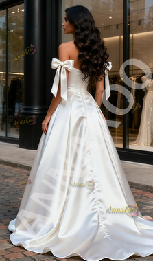 Shop 2025 ANNAKOO Satin Off The Shoulder Ruched A Line Wedding Dress With Slit Under 219
