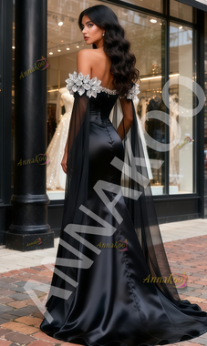 Shop 2025 ANNAKOO Off The Shoulder Black Shawl Trumpet Mermaid Beading Prom Dress Under 599