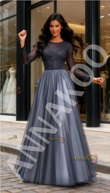 Shop 2026 ANNAKOO Gray Tulle A Line Long Sleeve Simple Prom Dress Under 149