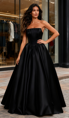 Shop 2026 ANNAKOO Black Satin A Line Strapless Simple Prom Dress Under 149