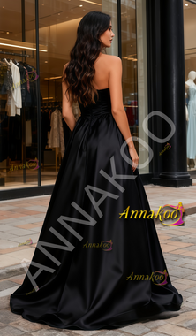 Shop 2026 ANNAKOO Black Satin A Line Strapless Simple Prom Dress Under 149