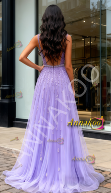 Shop 2026 ANNAKOO Purple Straps Beading Tulle A Line Prom Dress Under 399