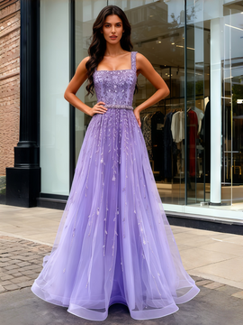 Shop 2026 ANNAKOO Purple Straps Beading Tulle A Line Prom Dress Under 399