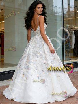 Shop 2026 ANNAKOO Spaghetti Strap Sparkle Tulle A Line Beading Wedding Dress Under 269