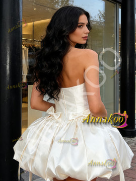 Shop 2026 ANNAKOO White Sweetheart Short Mini Bow Satin Wedding Dress Under 188