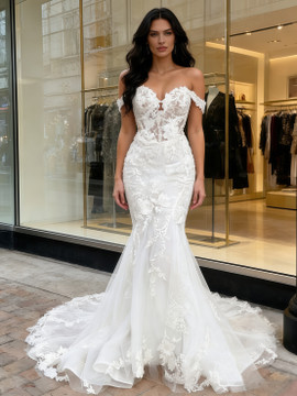 Shop 2026 ANNAKOO Off The Shoulder Trumpet Mermaid Tulle Appliques Wedding Dress Under 259