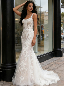 Shop 2026 ANNAKOO Straps Square Trumpet Mermaid Tulle Appliques Wedding Dress Under 289