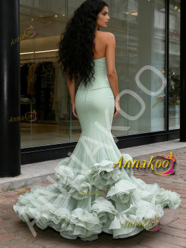  Shop 2026 ANNAKOO Sweetheart Corset Satin Green Trumpet Mermaid Flower Prom Dress Under 399