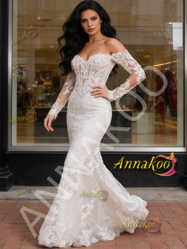 Shop 2026 ANNAKOO Lace Long Sleeve Off The Shoulder Mermaid Wedding Dress Under 289