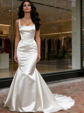 Shop 2026 ANNAKOO Satin Trumpet Mermaid Square Neck Wedding Dress Under 178