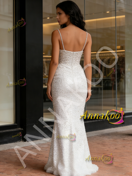 Shop 2026 ANNAKOO Sequin Trumpet Mermaid Spaghetti Straps Sparkle Wedding Dress Under 199