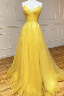 Shop 2026 ANNAKOO Spaghetti Strap Yellow Tulle A Line Tulle Prom Dress Under 149