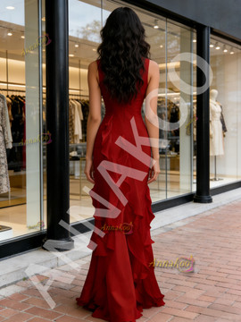 Shop 2026 ANNAKOO Scoop Ruffles A Line Chiffon Burgundy Prom Dress Under 189