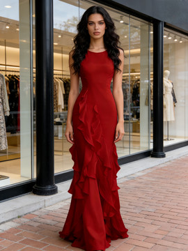 Shop 2026 ANNAKOO Scoop Ruffles A Line Chiffon Burgundy Prom Dress Under 189