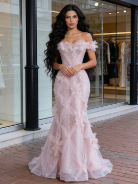 Shop 2026 ANNAKOO Off The Shoulder Ruffles Flowers Tulle Beading Mermaid Prom Dress Under 189