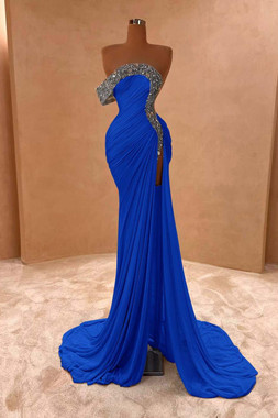 Shop 2026 ANNAKOO One Shoulder Crystal Royal Blue Ruched Prom Dress with Slit Under 189