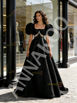 Shop 2026 ANNAKOO Puffy Sleeve Beading A Line Satin Prom Dress Under 189
