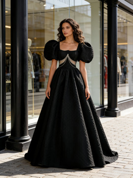 Shop 2026 ANNAKOO Puffy Sleeve Beading A Line Satin Prom Dress Under 189