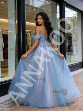 Shop 2026 ANNAKOO Sparkle Tulle A Line Blue Cold Shoulder Prom Dress Under 159