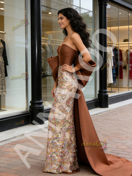 Shop 2026 ANNAKOO Brown Detachable Train Off The Shoulder Sheath Column Prom Dress Under 189