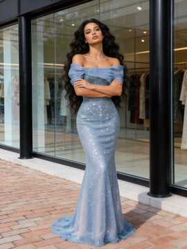 Shop 2026 ANNAKOO Off The Shoulder Tulle Sequin Trumpet Mermaid Prom Dress Under 178