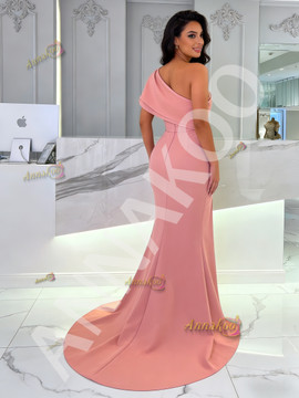 Shop 2026 ANNAKOO One Shoulder Pink Satin Trumpet Mermaid Prom Dress With Slit Under 169