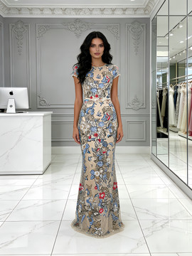 Shop 2026 ANNAKOO Long Sleeve Scoop Lace Floral Trumpet Mermaid Prom Dress Under 249