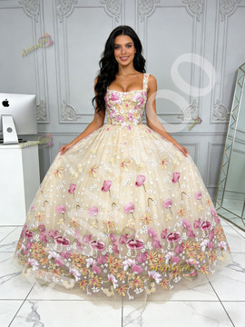 Shop 2026 ANNAKOO Pink Straps Sweetheart Tulle Flower Ball Gown Prom Dress Under 199