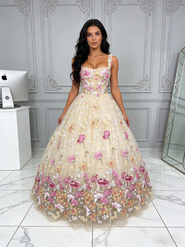 Shop 2026 ANNAKOO Pink Straps Sweetheart Tulle Flower Ball Gown Prom Dress Under 199