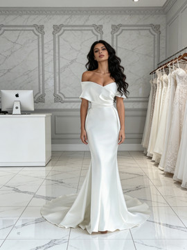 Shop 2026 ANNAKOO Off The Shoulder Trumpet Mermaid Satin White Wedding Dress Under 199