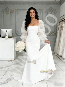 Shop 2026 ANNAKOO Sweetheart Pudffy Sleeve Tulle Satin Trumpet Mermaid Wedding Dress Under 198