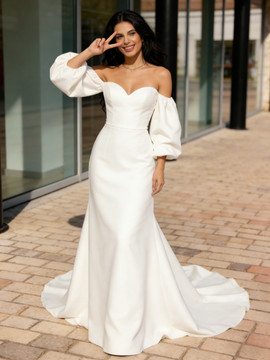 Shop 2026 ANNAKOO A Line Sweetheart Long Sleeve Satin Trumpet Mermaid Wedding Dress Under 239