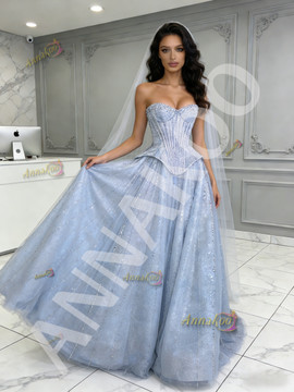 Shop 2026 ANNAKOO Light Blue Tulle Sequin A Line Sweetheart Prom Dress Under 389