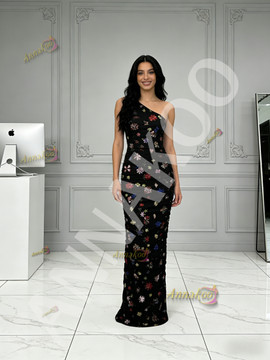 Shop 2026 ANNAKOO One Shoulder Trumpet Mermaid Black Floral Prom Dress Under 168